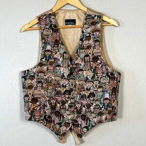 Vtg Vest Nadia Tie Back Tapestry Kids Teacher Academia Size Large USA Retro
